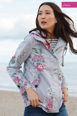 Grey Joules Coast Print Floral Waterproof Hooded Jacket